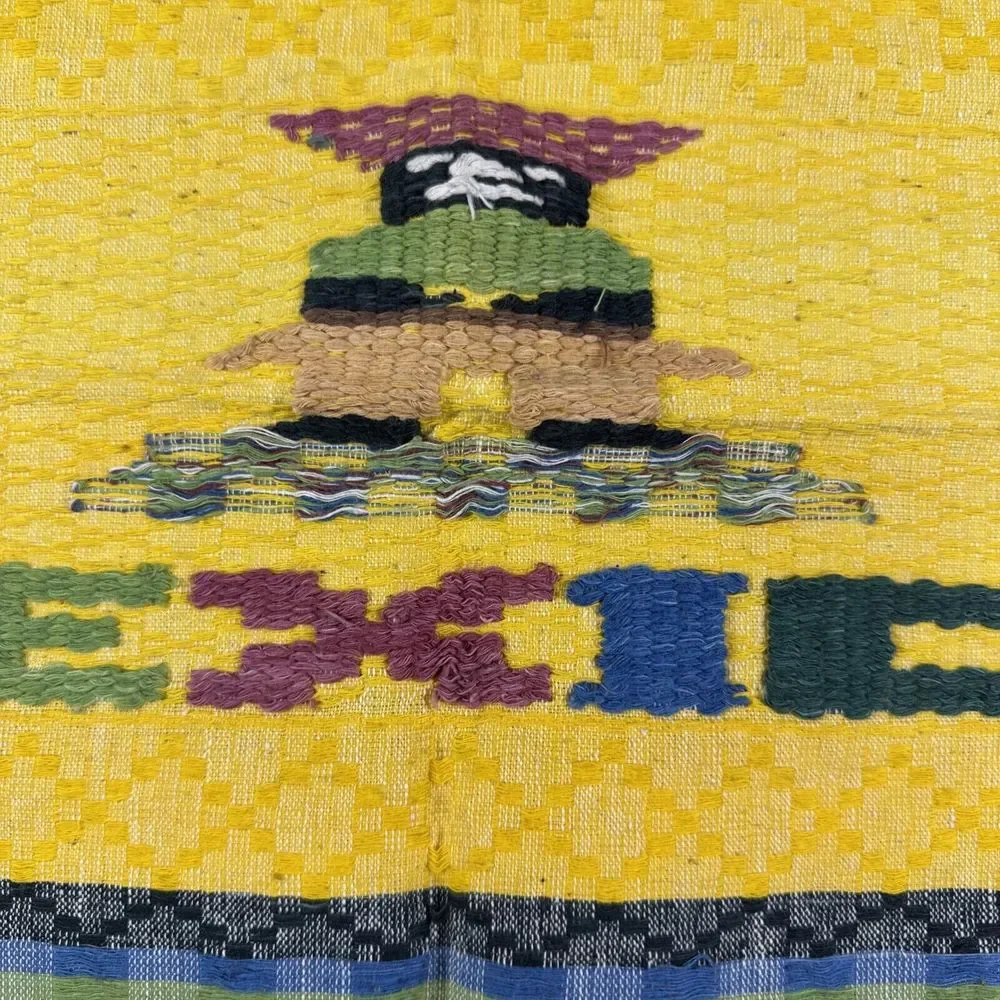 Vtg Mexican Fabric Tablecloth Hang & 48x48